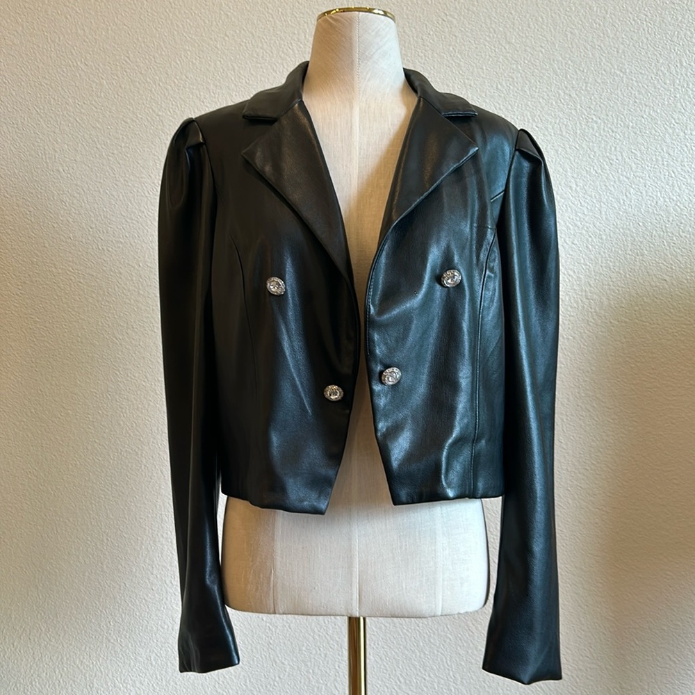 Elie Tahari- Cropped Vegan Leather Jacket
